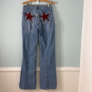 Free People- 29 Firecracker Flare Jeans We The Free Star pockets Western Concert